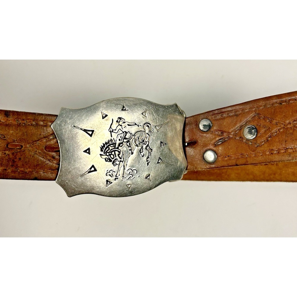 VTG Chamber Belt Company Cowboy Western HORSE Hand-Tooled Leather Belt Sz 36